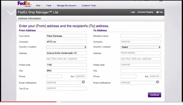 FedEx online application document