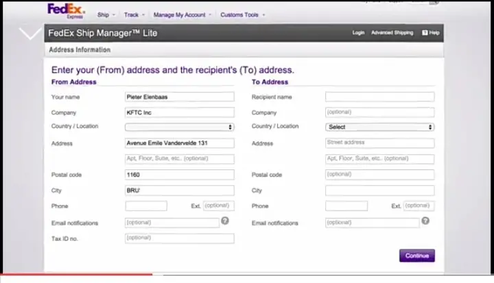 FedExin online-hakemusasiakirja