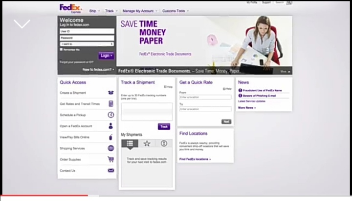 Webové stránky společnosti FedEx